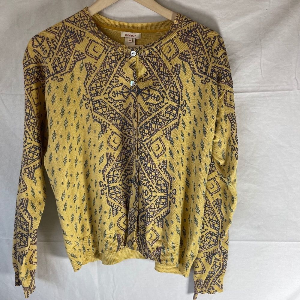 Sundance Yellow Aztec Baja Button Front‎ Cardigan Sz M